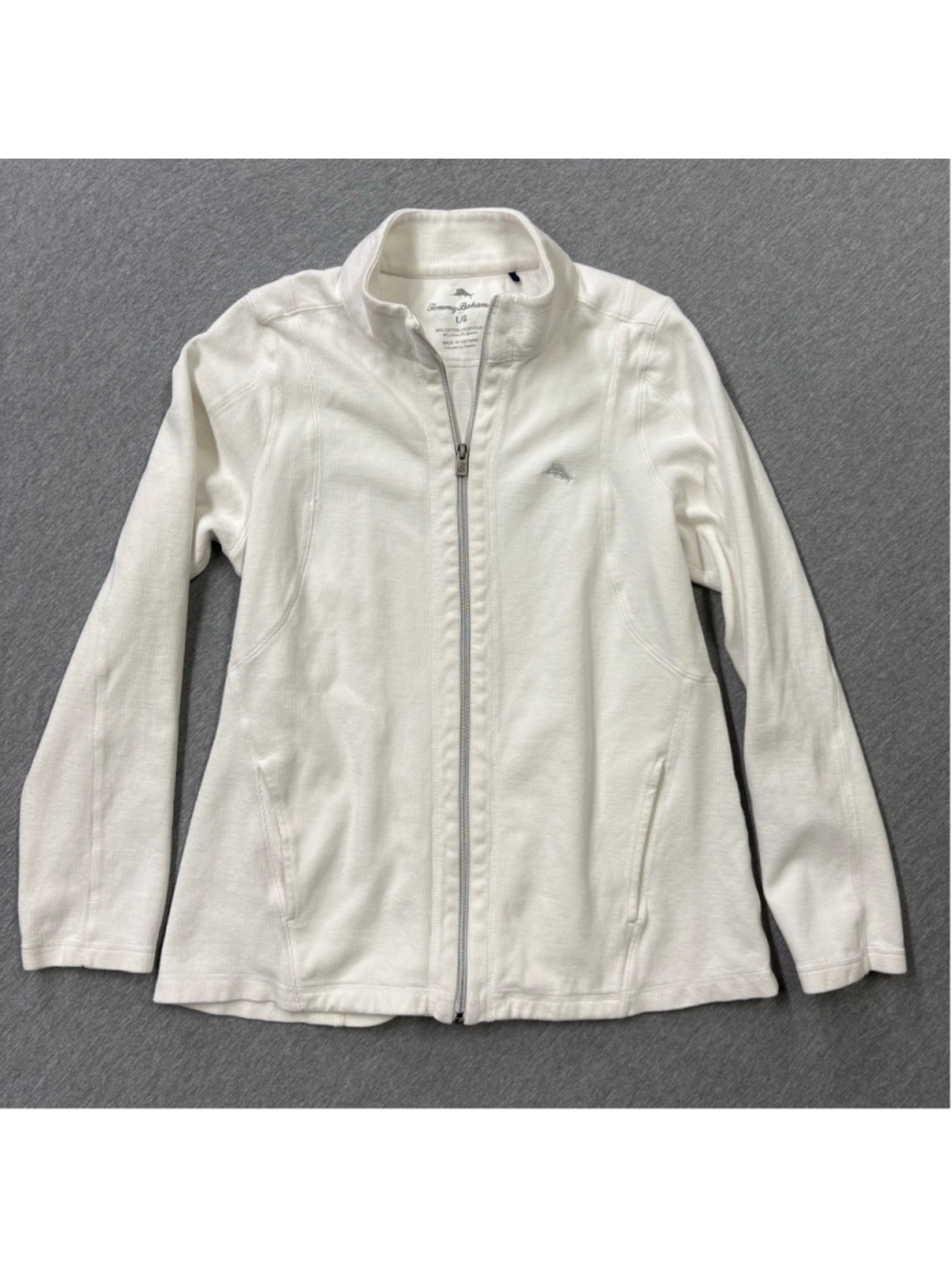 Tommy Bahama Aruba Full Zip Jacket Women L White Stretch Cotton Coast